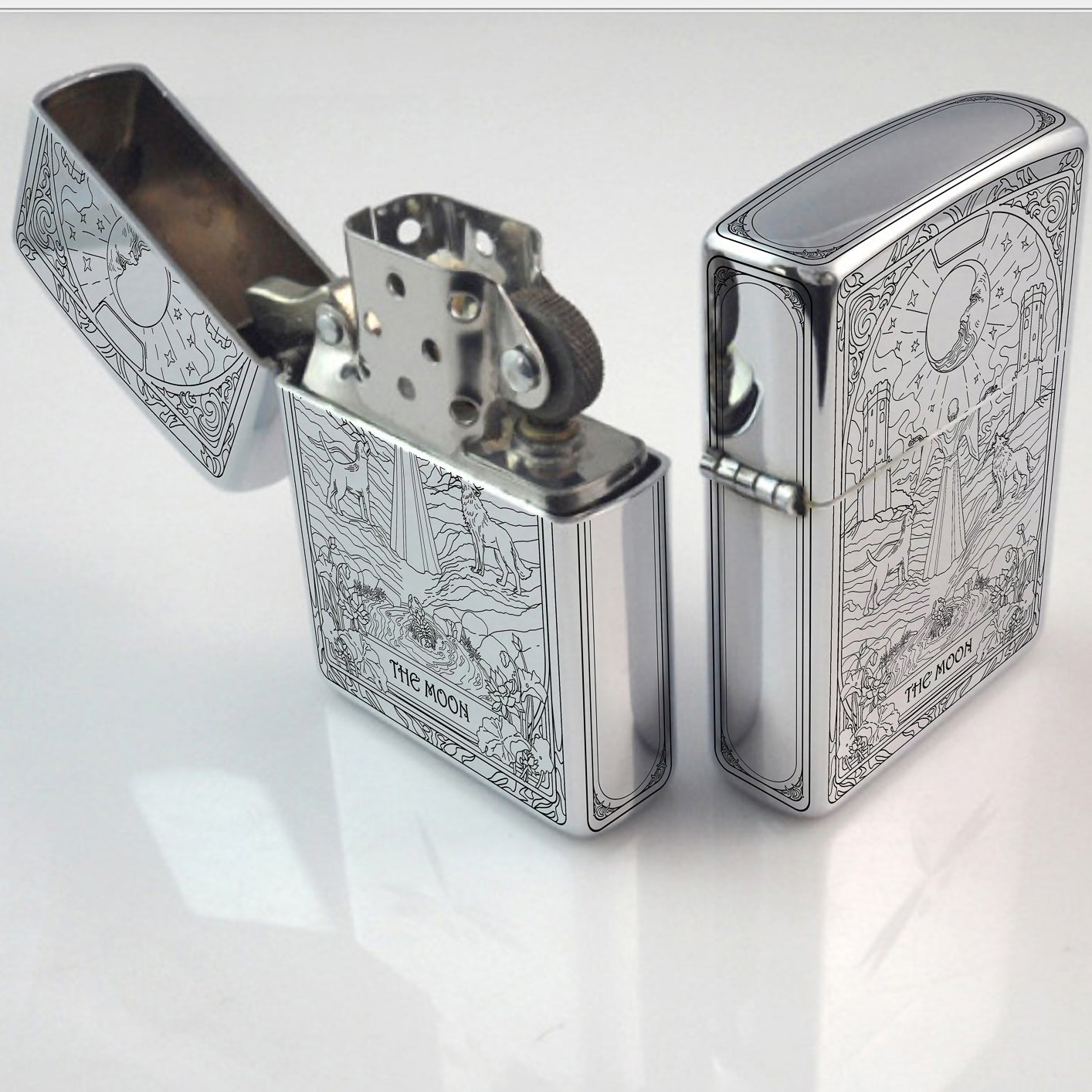 The Moon Tarot Card Unique Design Refillable Kerosene Windproof Lighter