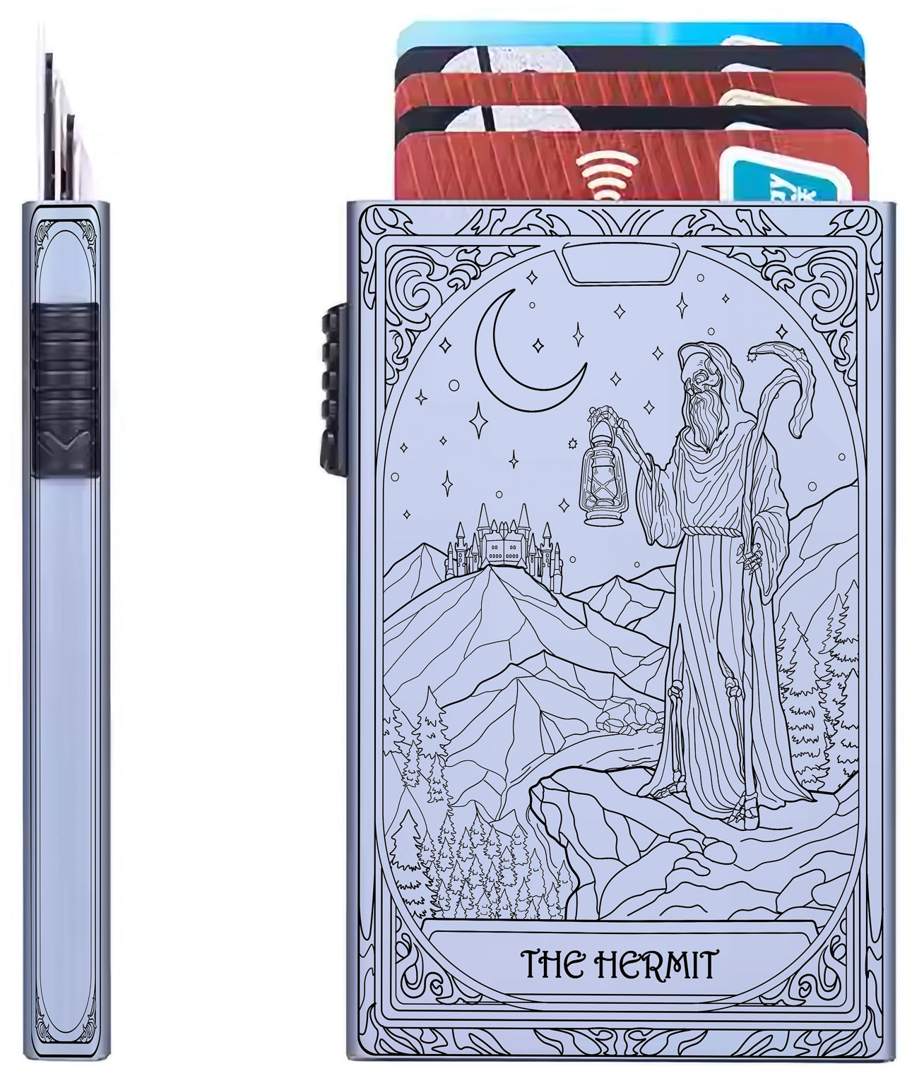 The Hermit Tarot Wallet – RFID Pop-Up Card Holder | Push Button Model