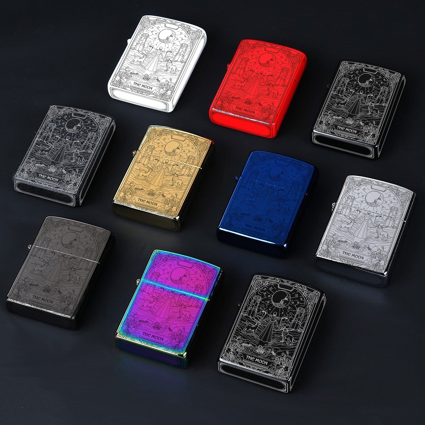 The Moon Tarot Card Unique Design Refillable Kerosene Windproof Lighter