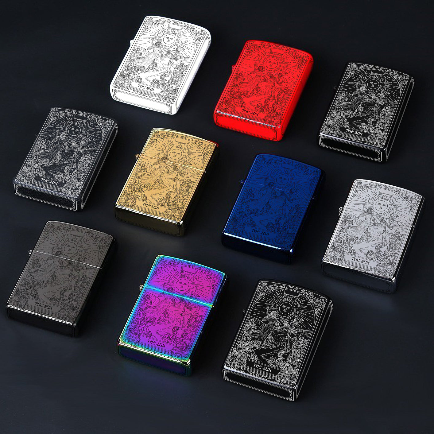 The Sun Tarot Card Unique Design Refillable Kerosene Windproof Lighter