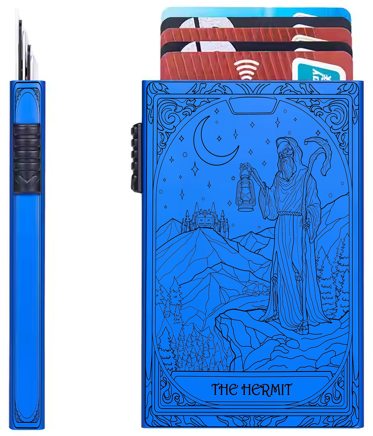 The Hermit Tarot Design - Pop-up ID, Credit Card Wallet - [Push Down Button Model]