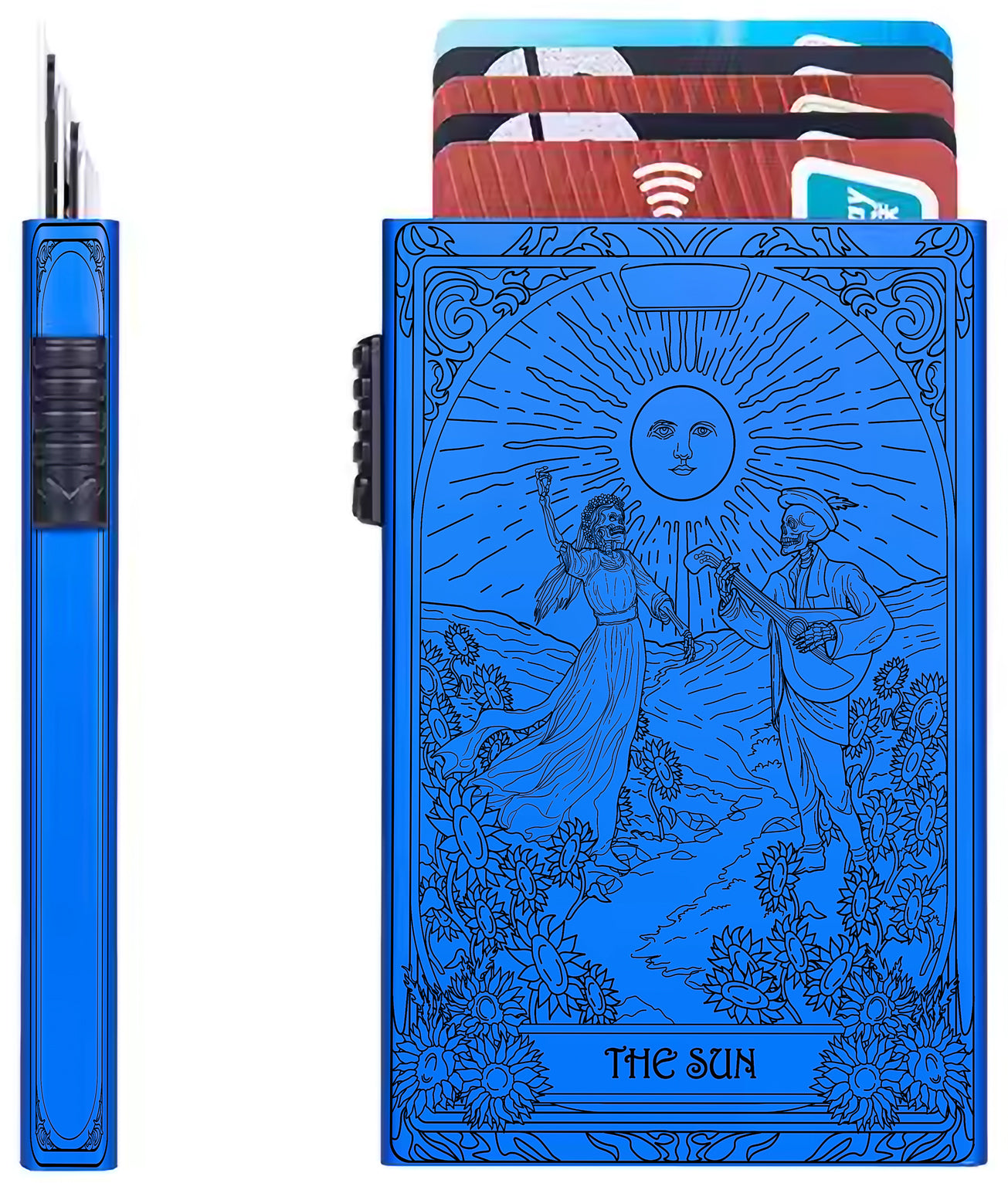 The Sun Tarot Design - Pop-up ID, Credit Card Wallet - [Push Down Button Model]