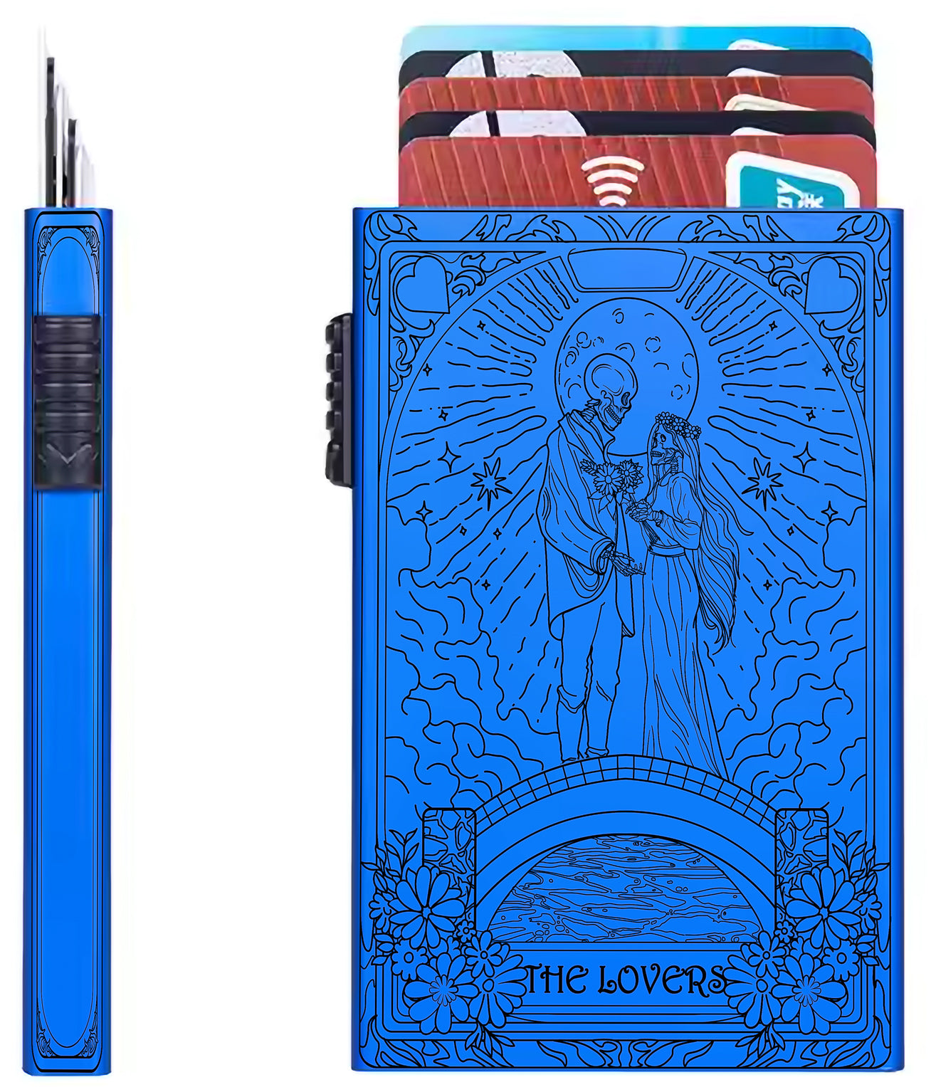 The Lovers Tarot Design - Pop-up ID, Credit Card Wallet - [Push Down Button Model]