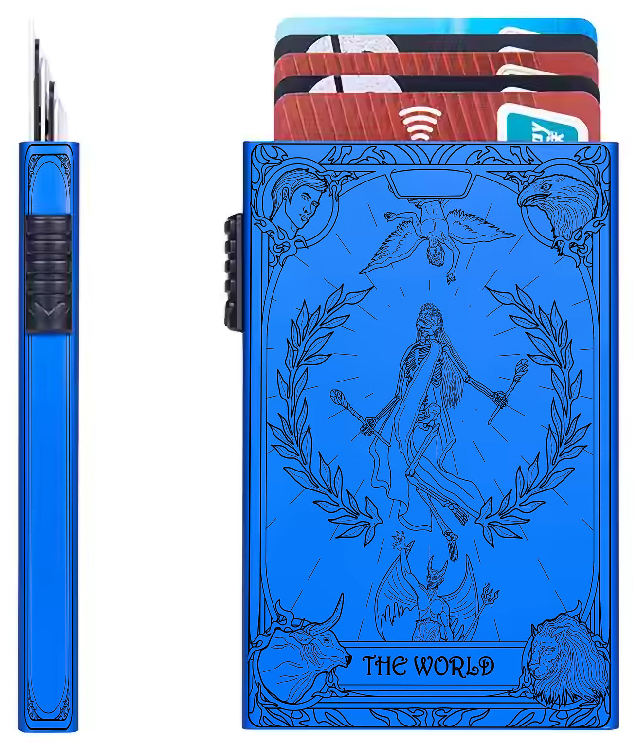The World Tarot Design - Pop-up ID, Credit Card Wallet - [Push Down Button Model]