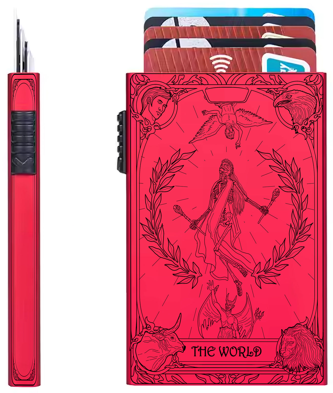 The World Tarot Design - Pop-up ID, Credit Card Wallet - [Push Down Button Model]