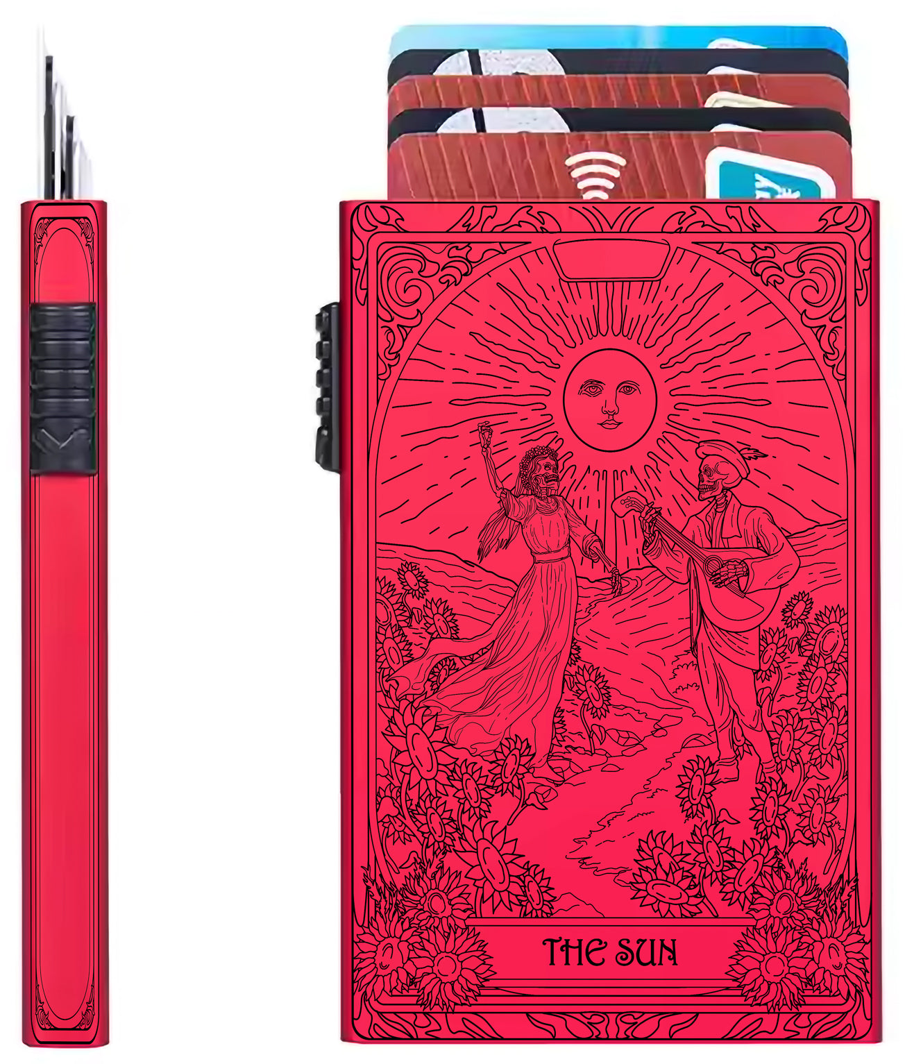 The Sun Tarot Design - Pop-up ID, Credit Card Wallet - [Push Down Button Model]