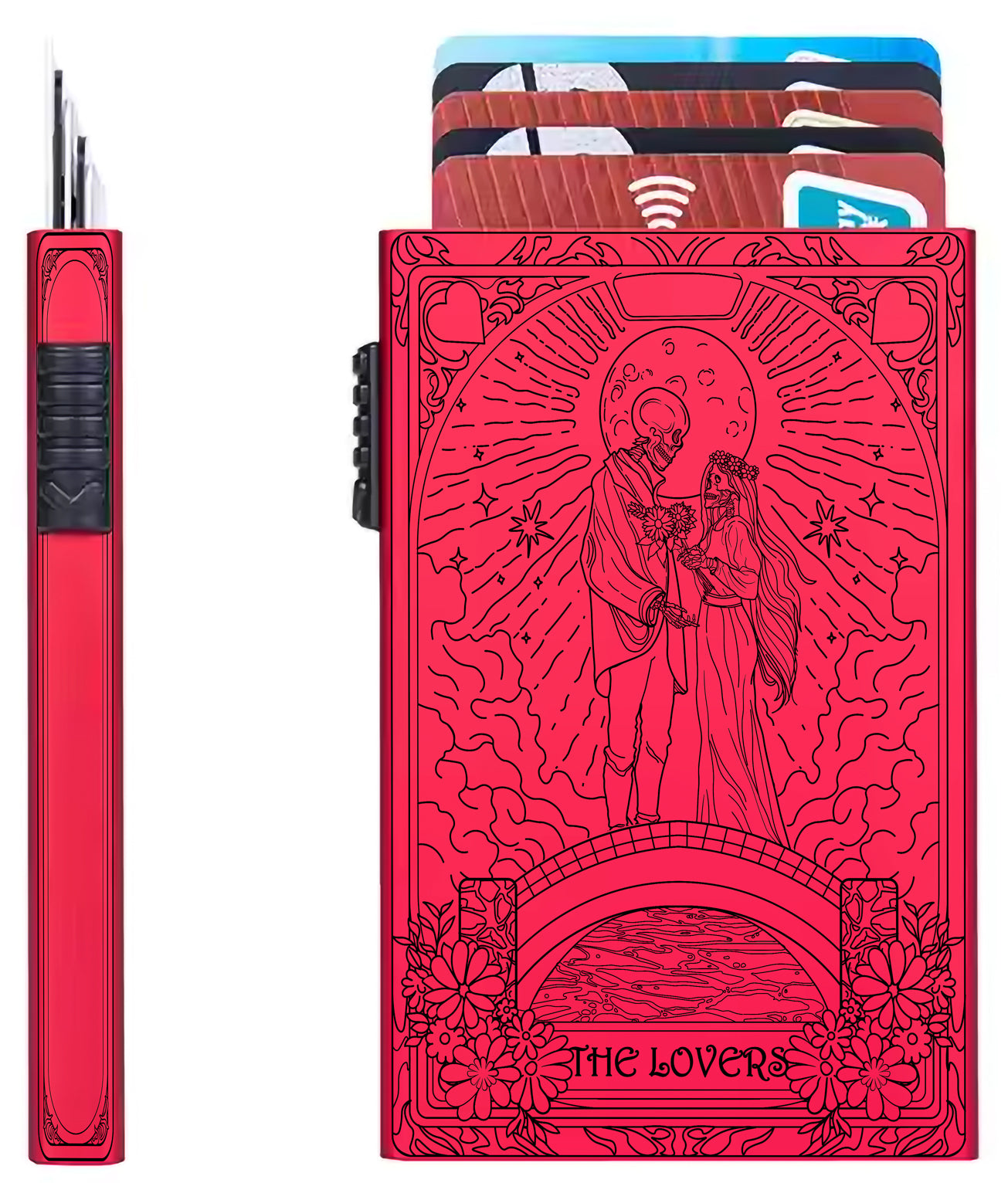 The Lovers Tarot Design - Pop-up ID, Credit Card Wallet - [Push Down Button Model]