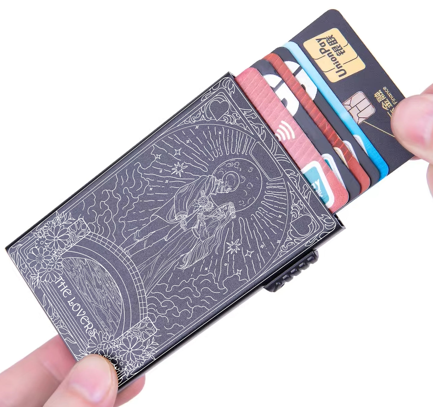 The Lovers Tarot Design - Pop-up ID, Credit Card Wallet - [Push Down Button Model]