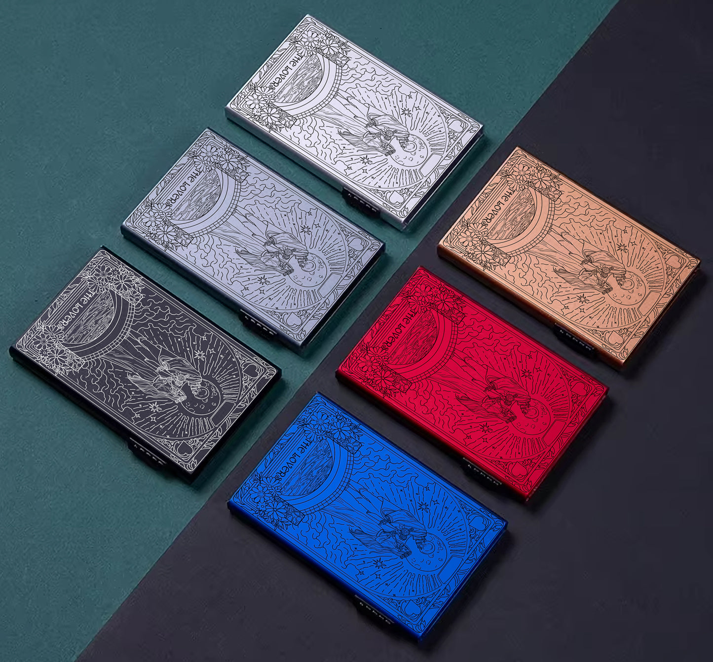 The Lovers Tarot Design - Pop-up ID, Credit Card Wallet - [Push Down Button Model]