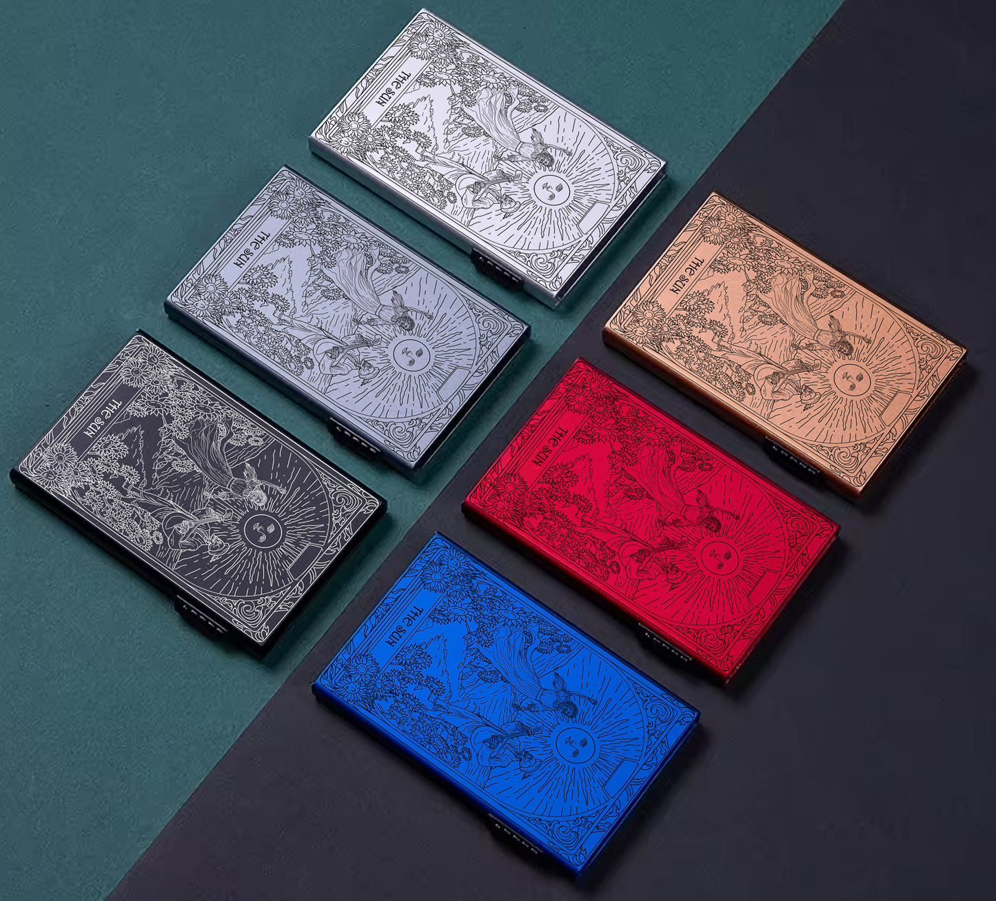 The Sun Tarot Design - Pop-up ID, Credit Card Wallet - [Push Down Button Model]