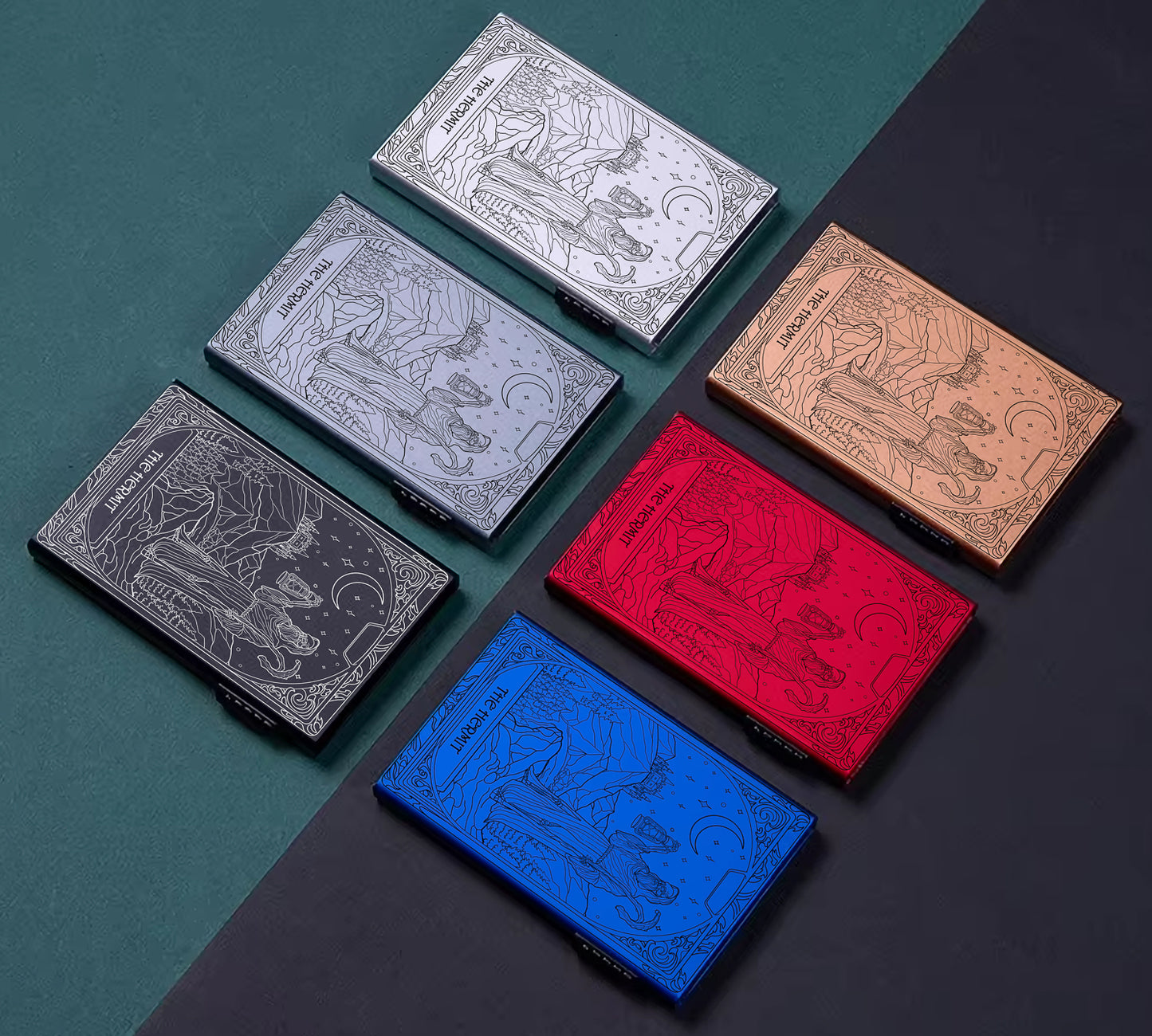 The Hermit Tarot Design - Pop-up ID, Credit Card Wallet - [Push Down Button Model]