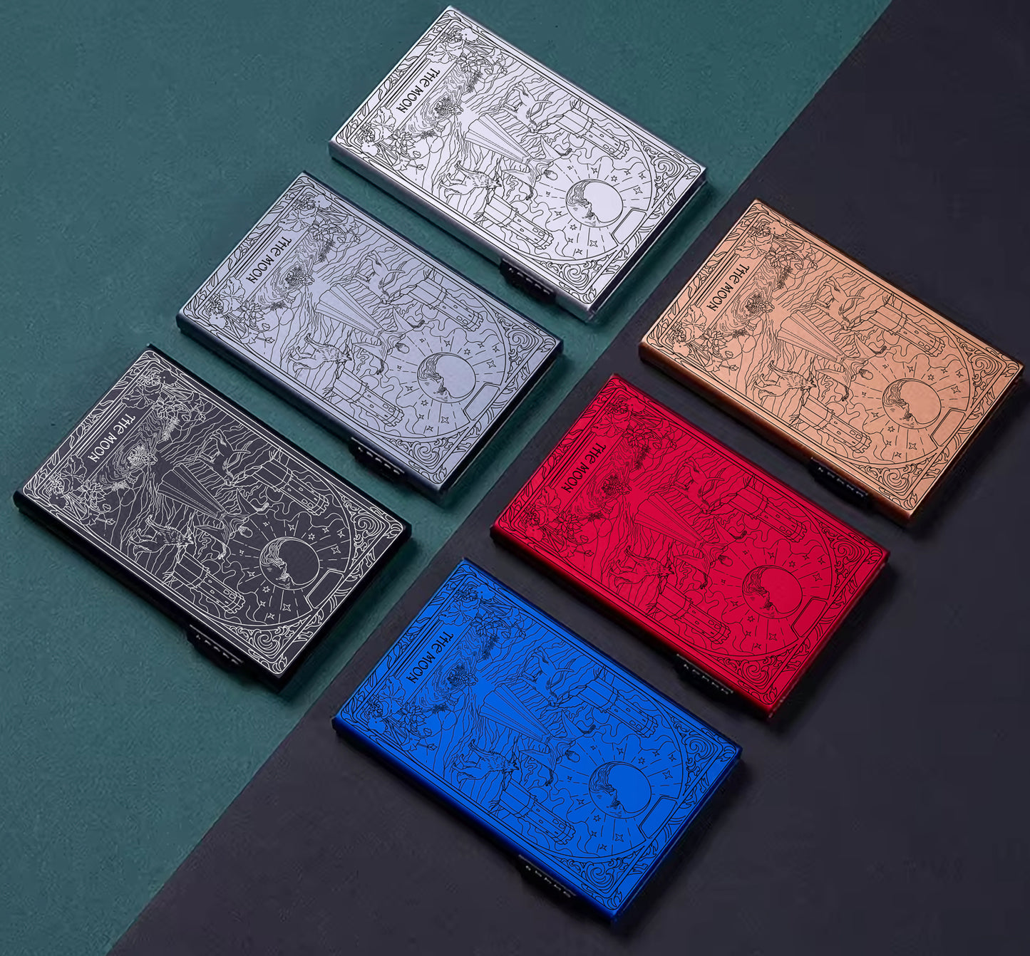 The Moon Tarot Design - Pop-up ID, Credit Card Wallet - [Push Down Button Model]