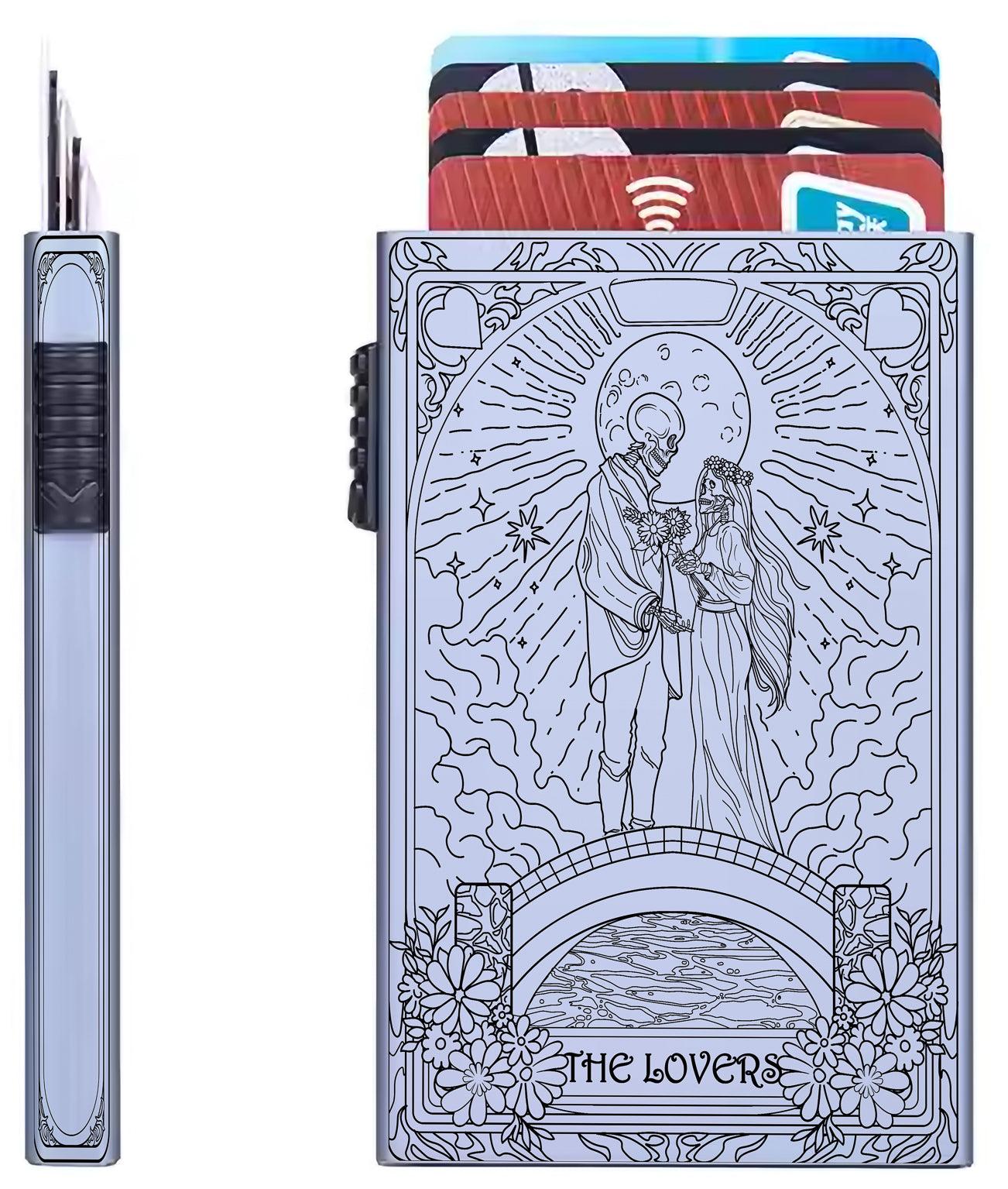 The Lovers Tarot Design - Pop-up ID, Credit Card Wallet - [Push Down Button Model]