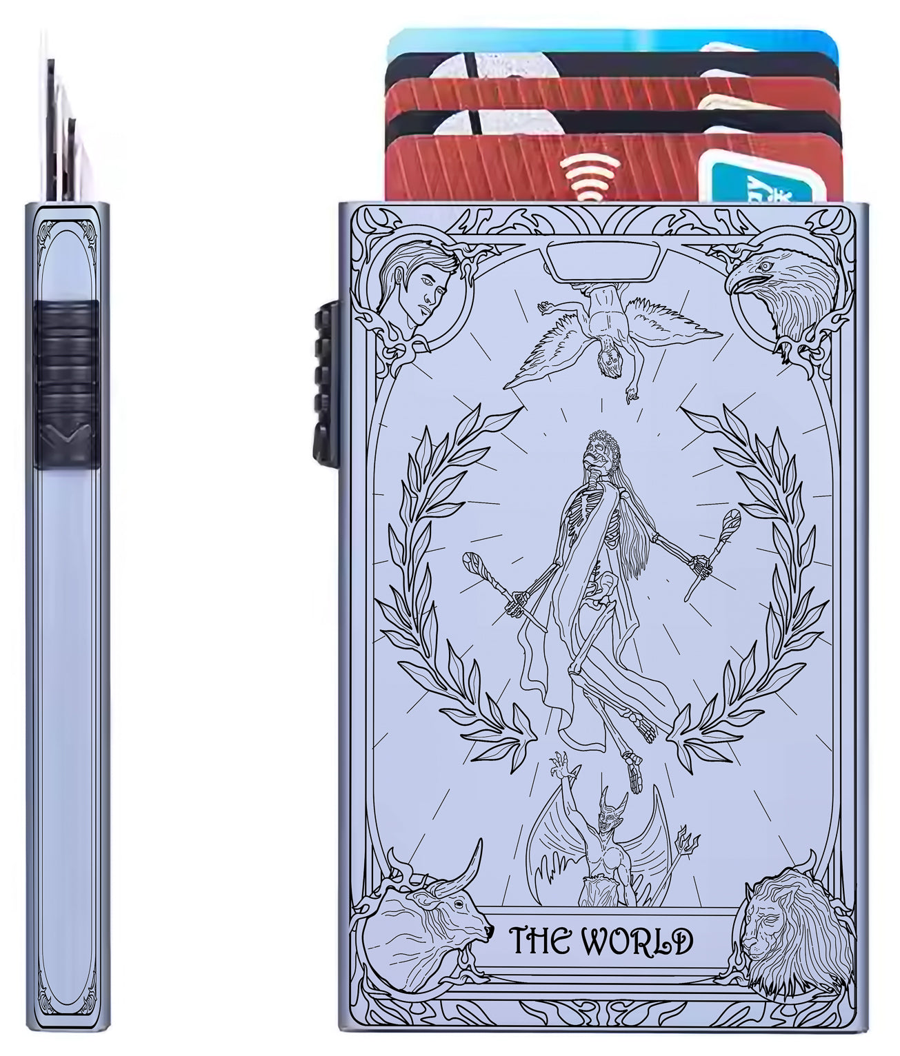 The World Tarot Design - Pop-up ID, Credit Card Wallet - [Push Down Button Model]