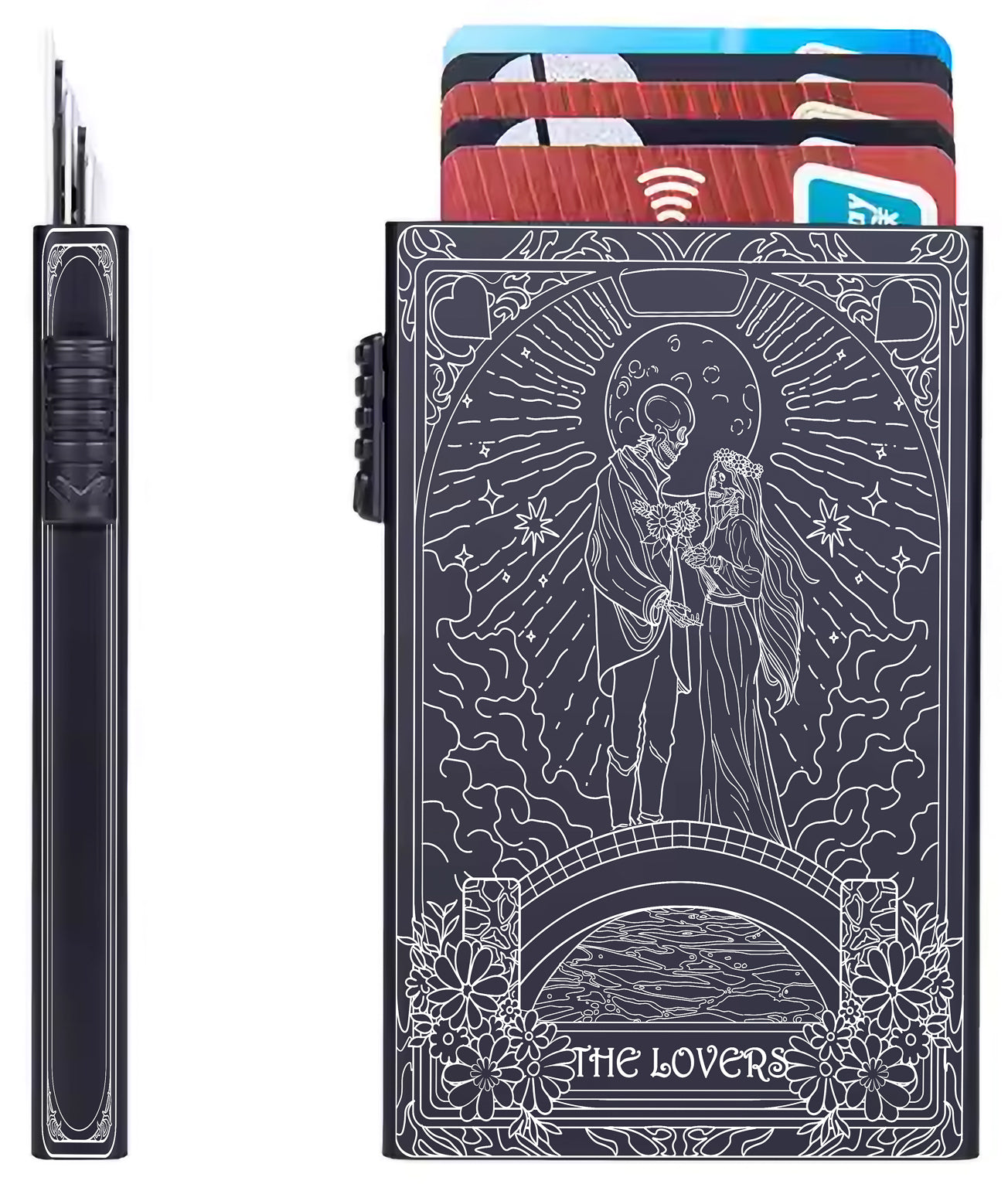 The Lovers Tarot Design - Pop-up ID, Credit Card Wallet - [Push Down Button Model]