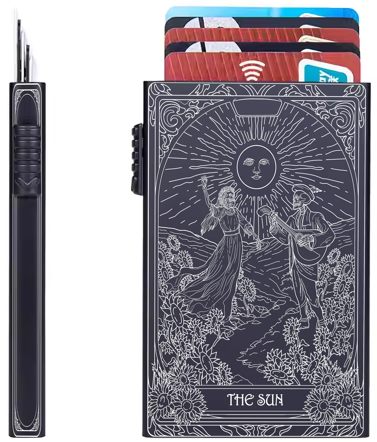 The Sun Tarot Design - Pop-up ID, Credit Card Wallet - [Push Down Button Model]