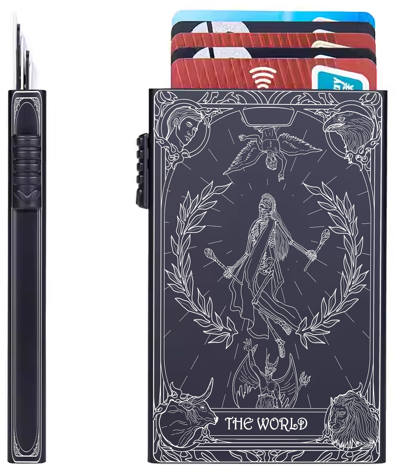 The World Tarot Design - Pop-up ID, Credit Card Wallet - [Push Down Button Model]