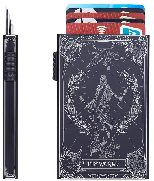 The World Tarot Design - Pop-up ID, Credit Card Wallet - [Push Down Button Model]