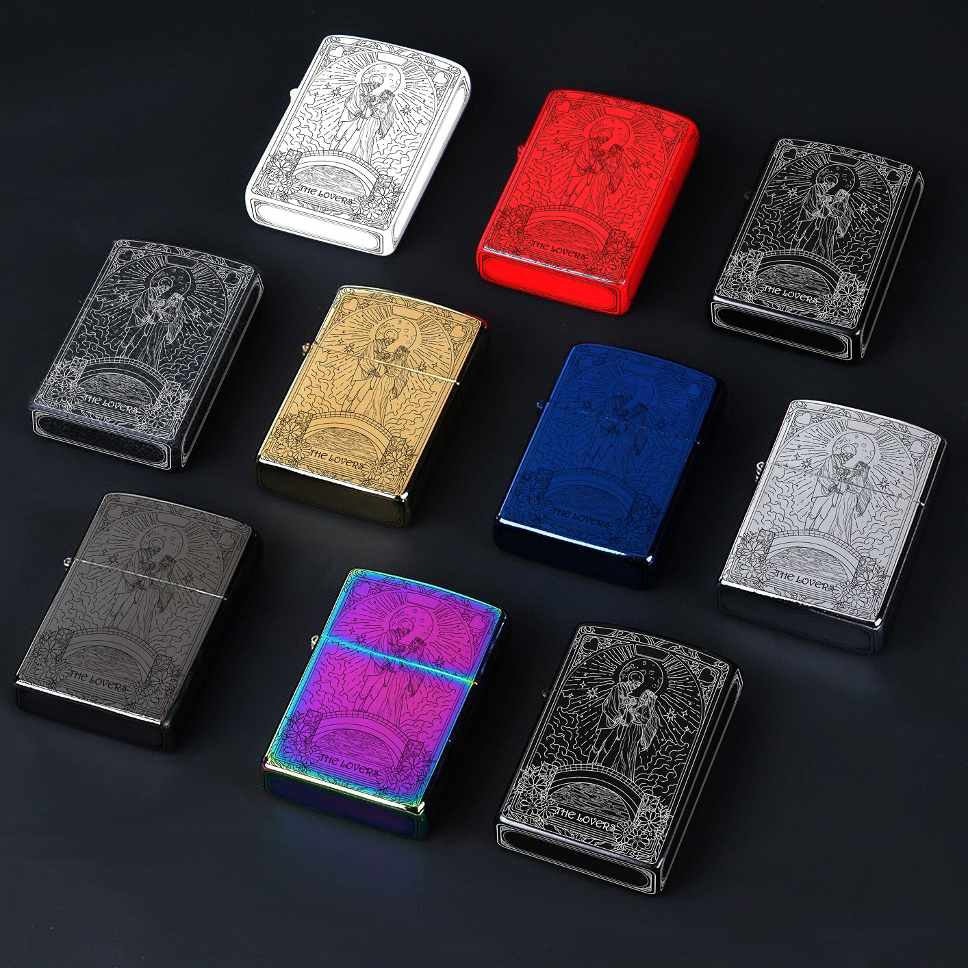 The Lovers Tarot Card Unique Design Refillable Kerosene Windproof Lighter